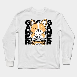 Corgi Playing Video Games Cute Kawaii Gamer Long Sleeve T-Shirt